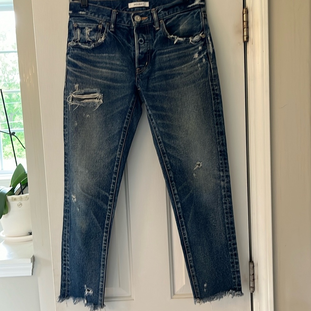 MOUSSY JAPAN MADE DENIM JEANS DISTRESSED DARK WASH SIZE 27